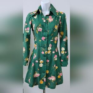 Vintage 70s Helft’s Beverly Hills Green Floral Mod Mini Dress